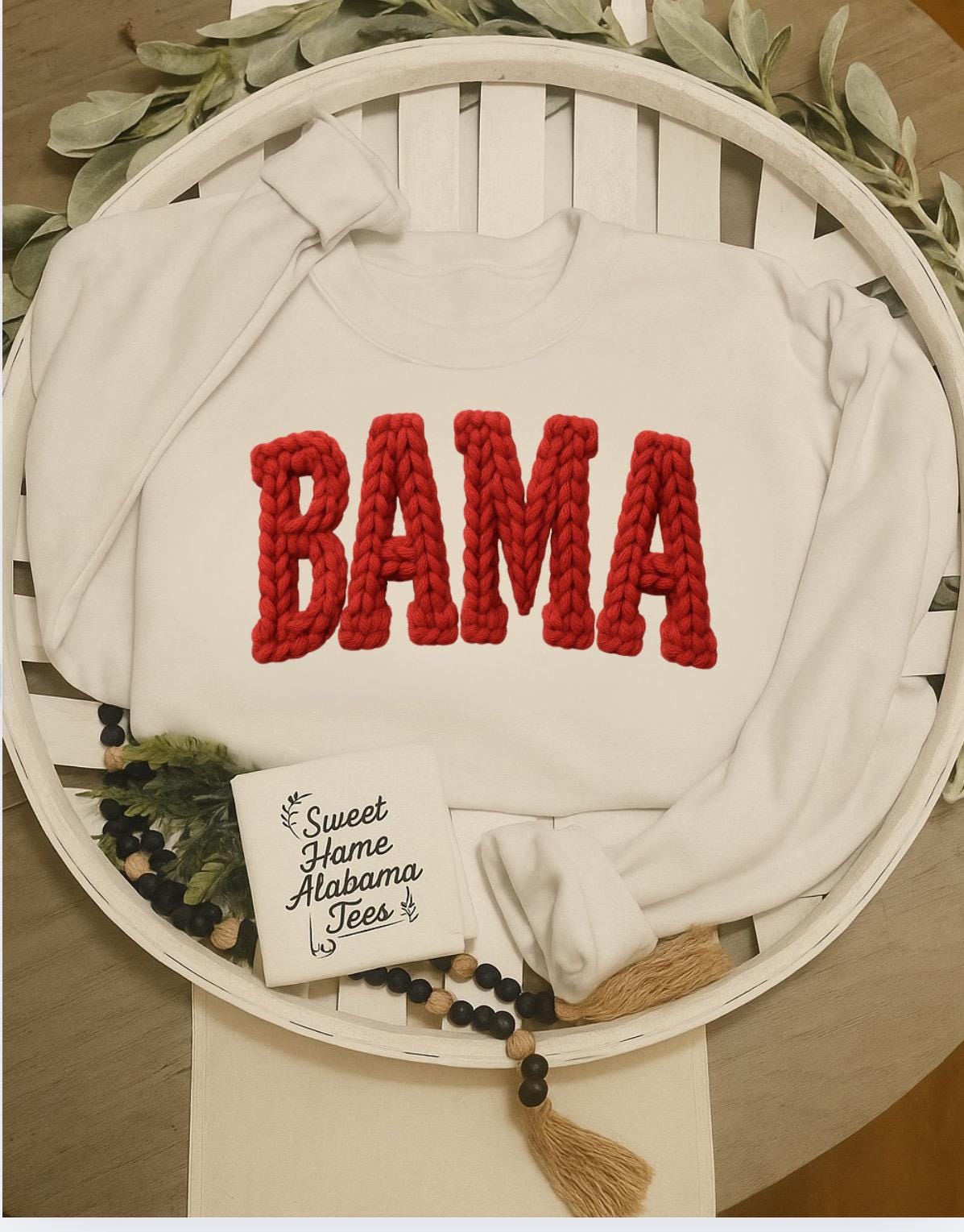 BAMA Chunky Yarn-Look Sweatshirt | Cozy Game Day Crewneck | FAUX Yarn Effect| Sweet Home Alabama Tees