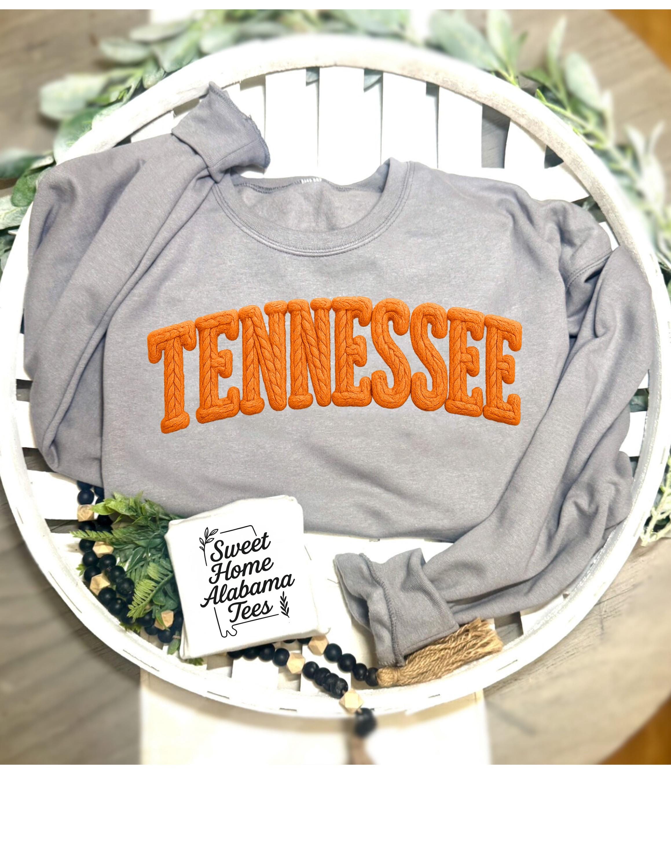 Tennessee Chunky Yarn Look Sweatshirt | Faux Yarn Effect | Cozy Game Day Crewneck | Sweet Home Alabama Tees