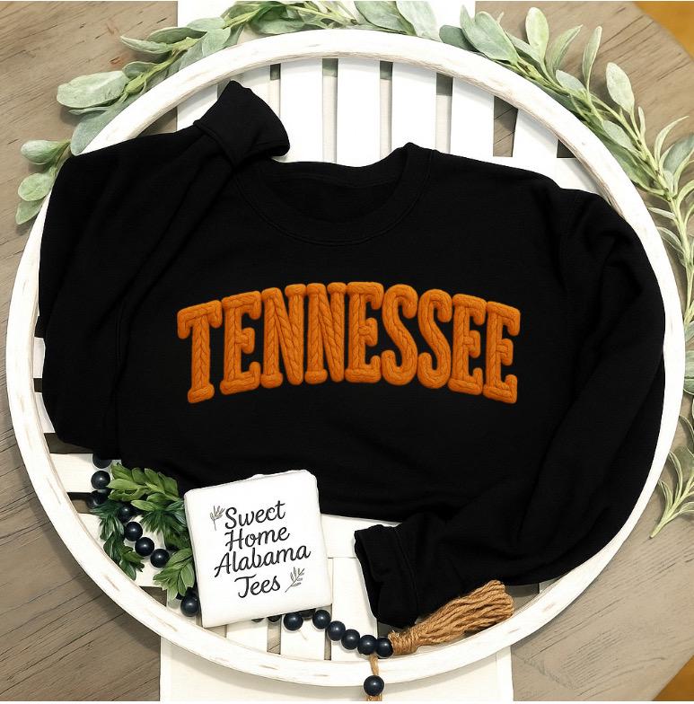 Tennessee Chunky Yarn Look Sweatshirt | Faux Yarn Effect | Cozy Game Day Crewneck | Sweet Home Alabama Tees