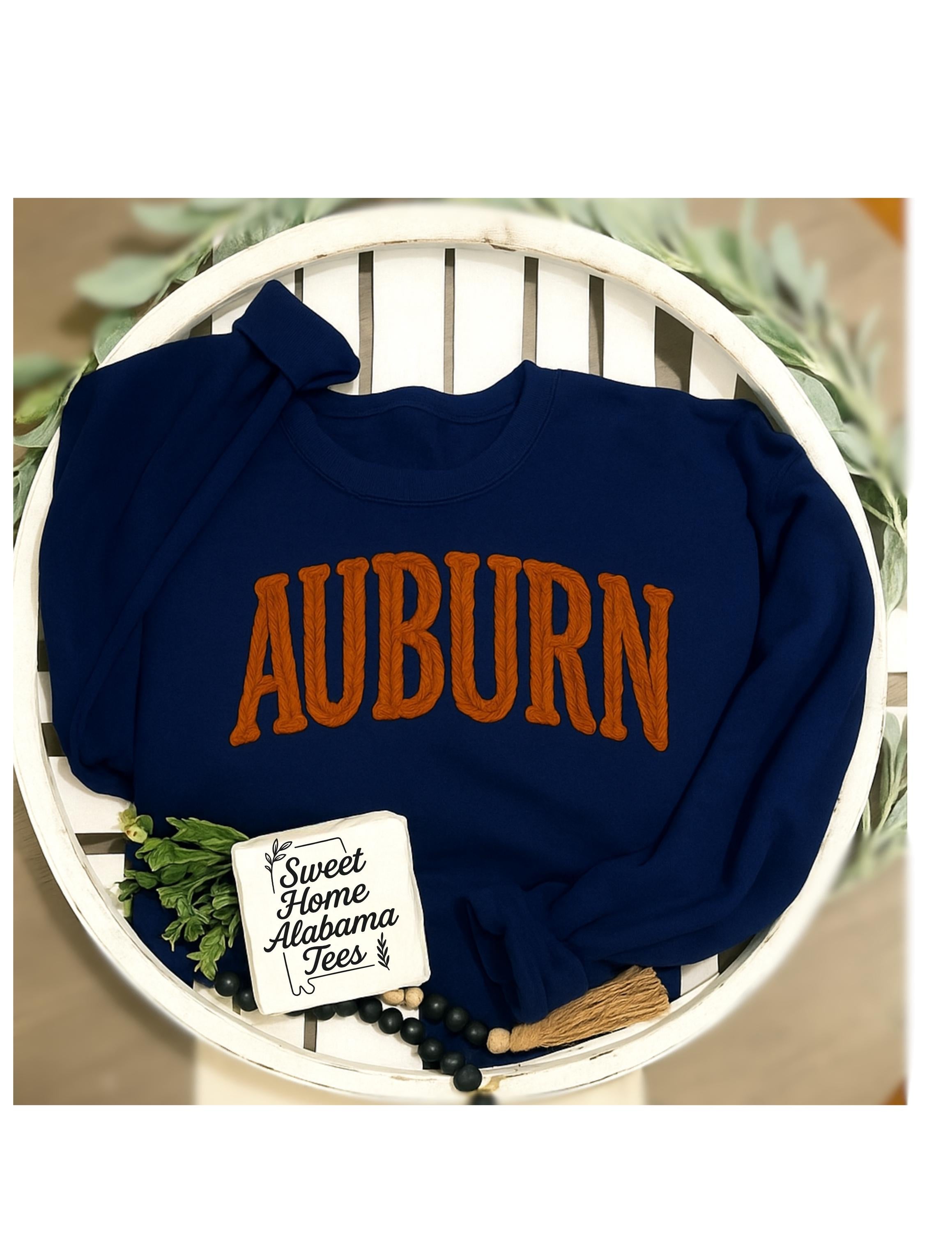 Auburn Chunky Yarn-Look Sweatshirt | FAUX YARN EFFECT| Cozy Game Day Crewneck | Sweet Home Alabama Tees