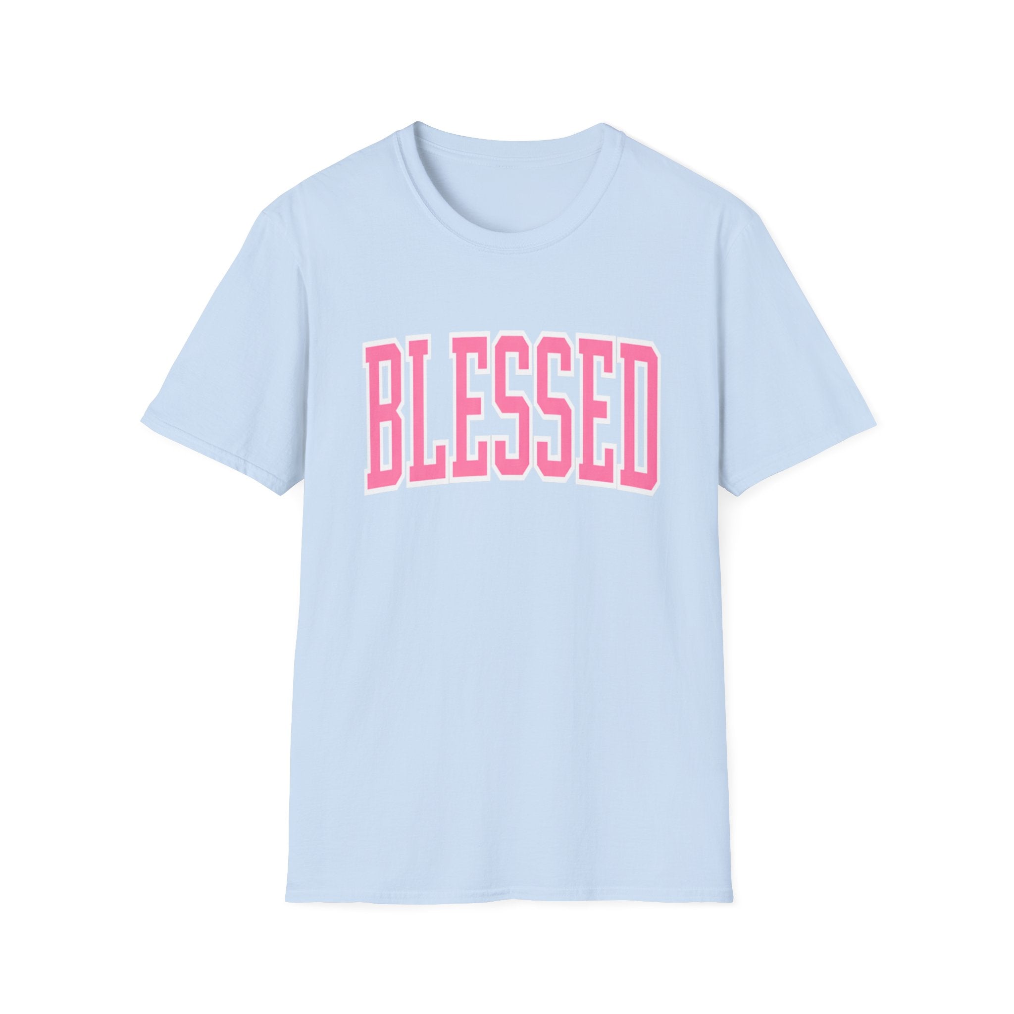 Blessed Graphic Tee – Pink Varsity Letter Shirt | Faith-Based Boutique Tee