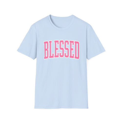 Blessed Graphic Tee – Pink Varsity Letter Shirt | Faith-Based Boutique Tee