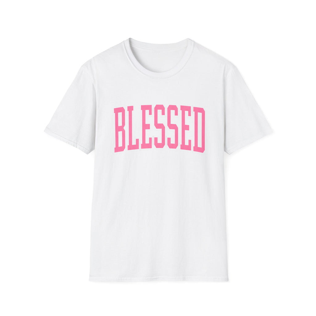 Blessed Graphic Tee – Pink Varsity Letter Shirt | Faith-Based Boutique Tee