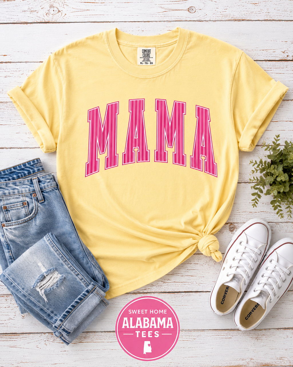 Pink Striped MAMA Graphic Tee