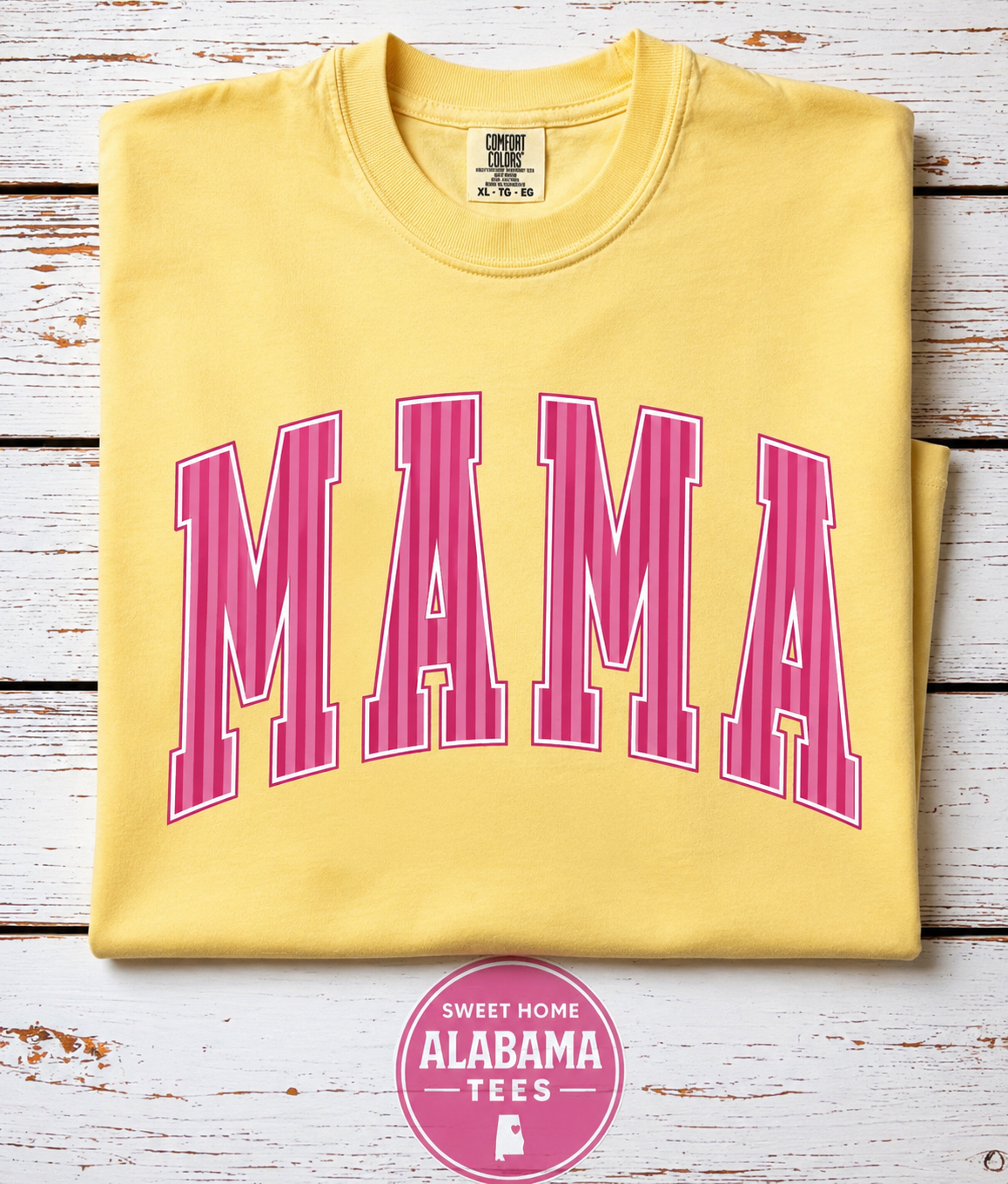 Pink Striped MAMA Graphic Tee