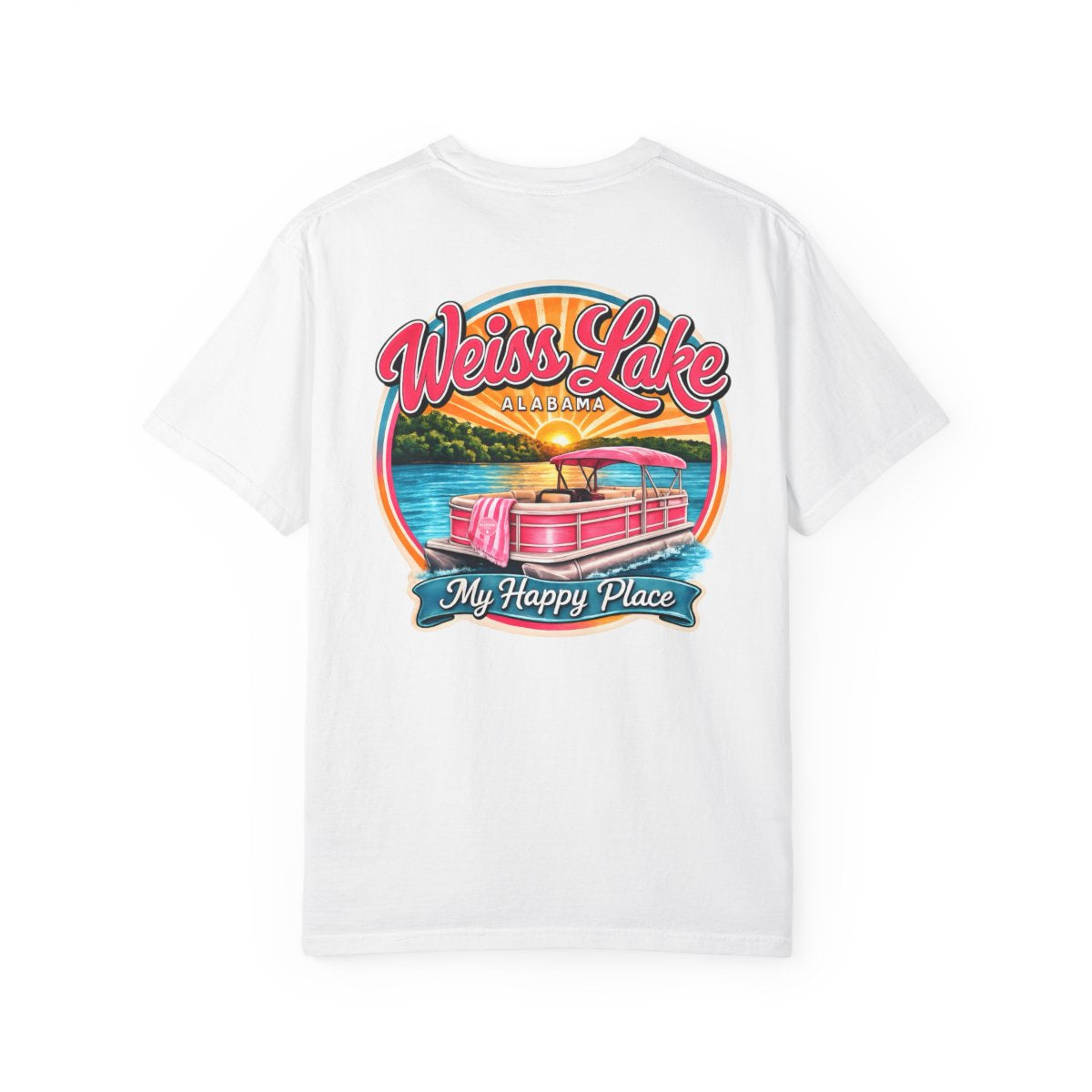 Weiss Lake Alabama “My Happy Place” Tee | Pink Pontoon Boat Lake Shirt | Sweet Home Alabama Tees
