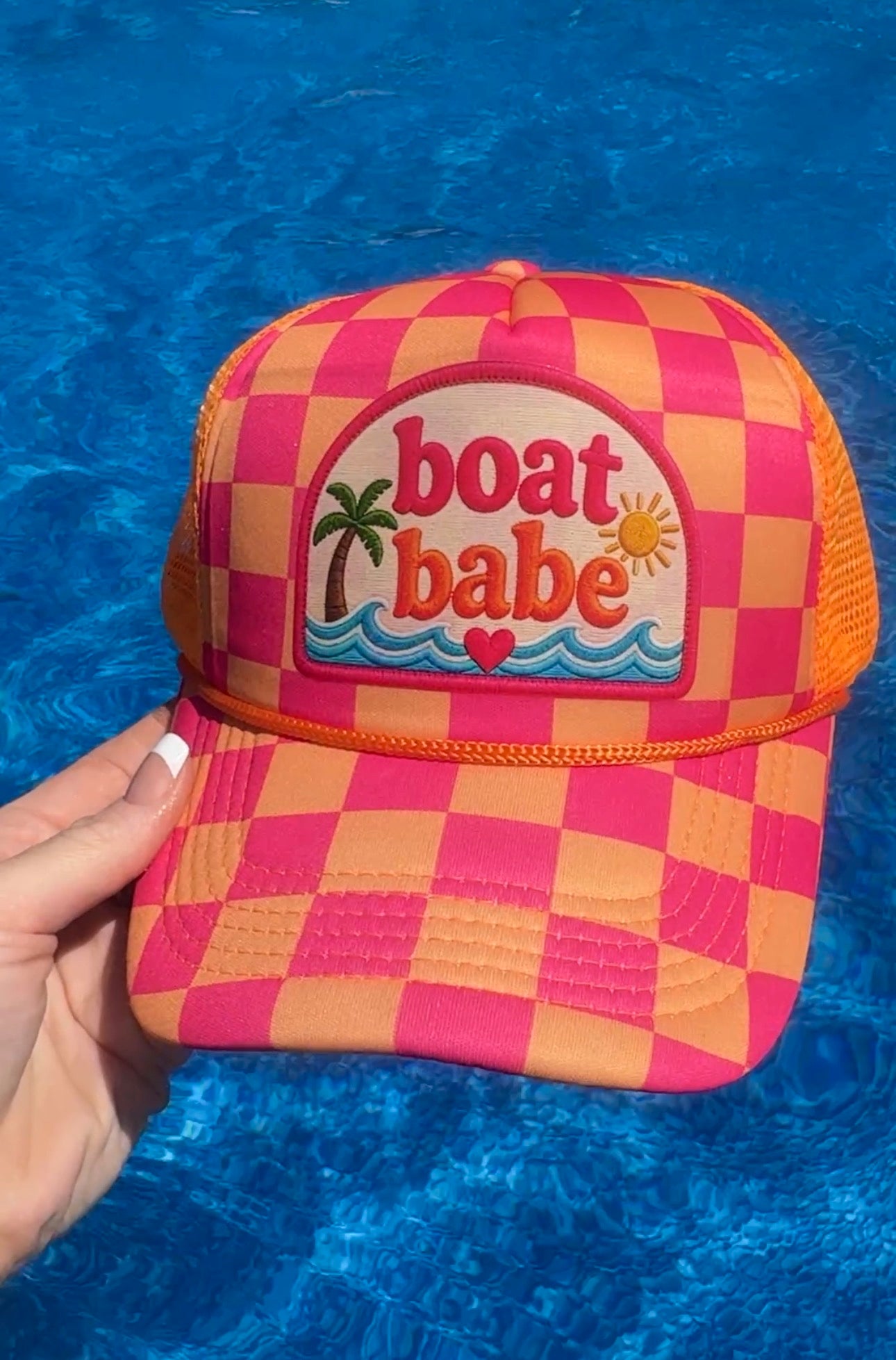 Boat Babe Pink and Orange Checkerd Hat