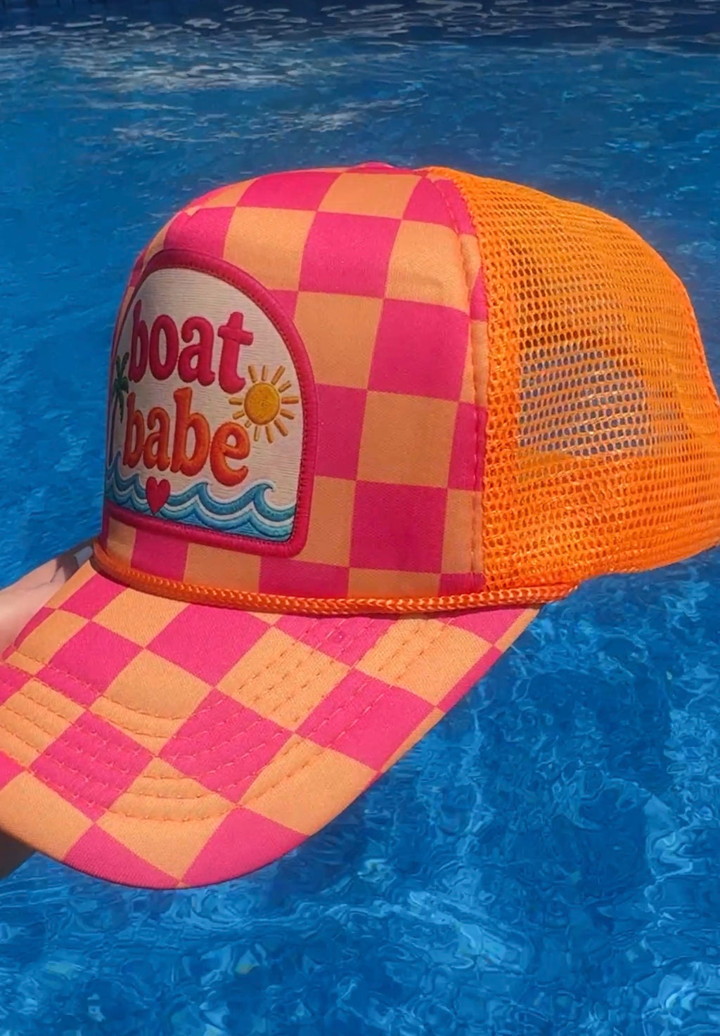 Boat Babe Pink and Orange Checkerd Hat