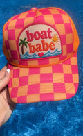 Boat Babe Pink and Orange Checkerd Hat