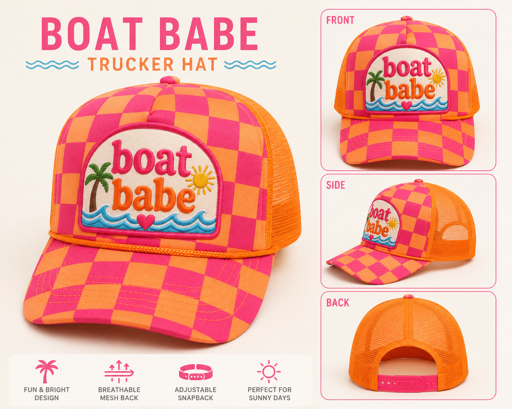 Boat Babe Pink and Orange Checkerd Hat