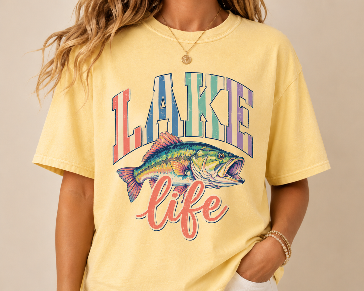 Lake Life Bass Graphic Tee | Comfort Colors| Vintage Fishing Shirt | Summer Lake Shirt