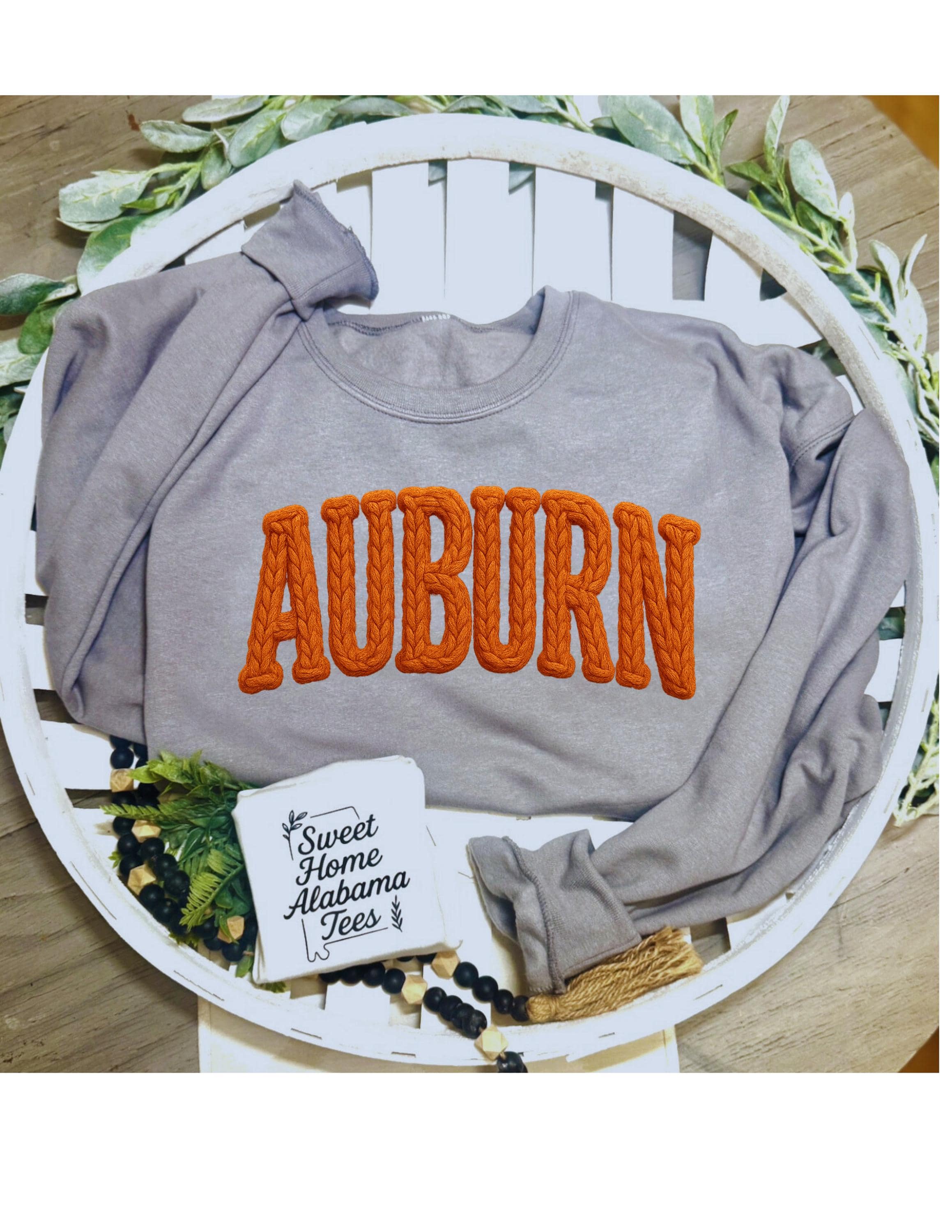 Auburn Chunky Yarn-Look Sweatshirt | FAUX YARN EFFECT| Cozy Game Day Crewneck | Sweet Home Alabama Tees
