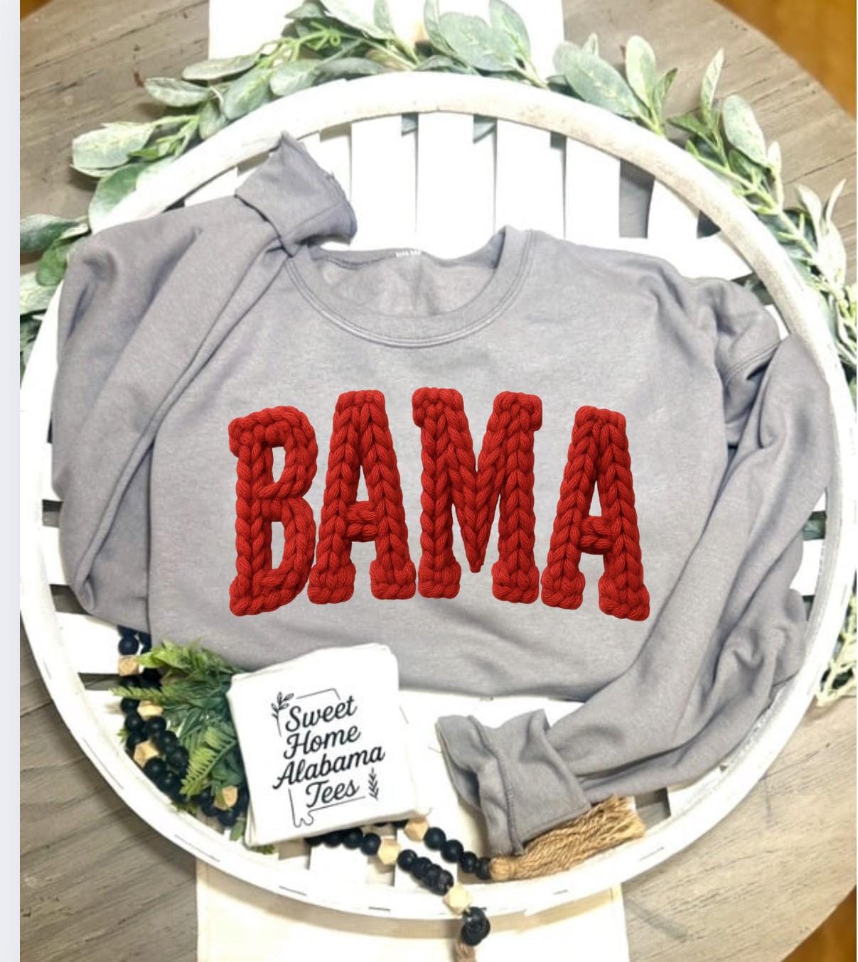 BAMA Chunky Yarn-Look Sweatshirt | Cozy Game Day Crewneck | FAUX Yarn Effect| Sweet Home Alabama Tees