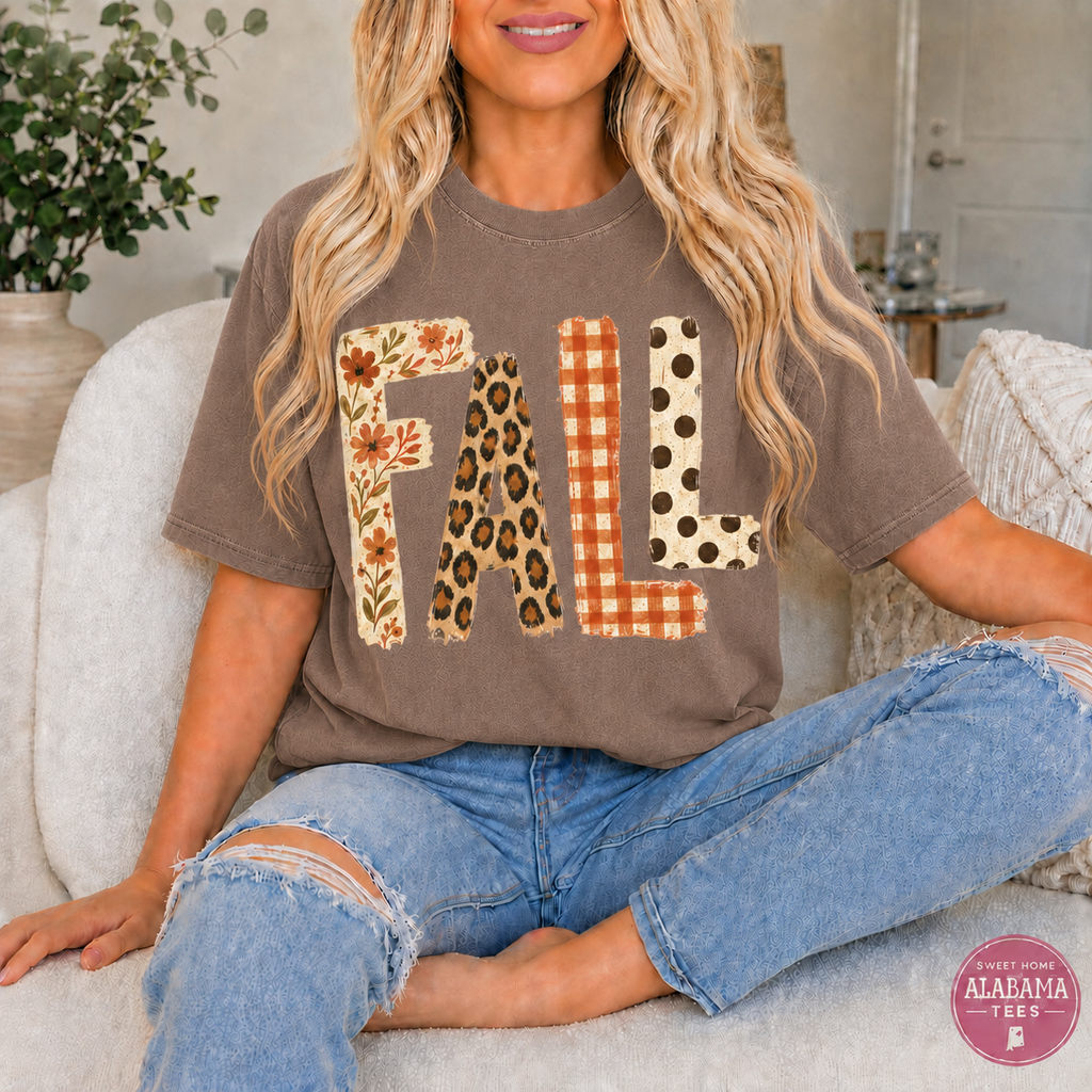 Fall Patchwork Comfort Colors Tee in Espresso