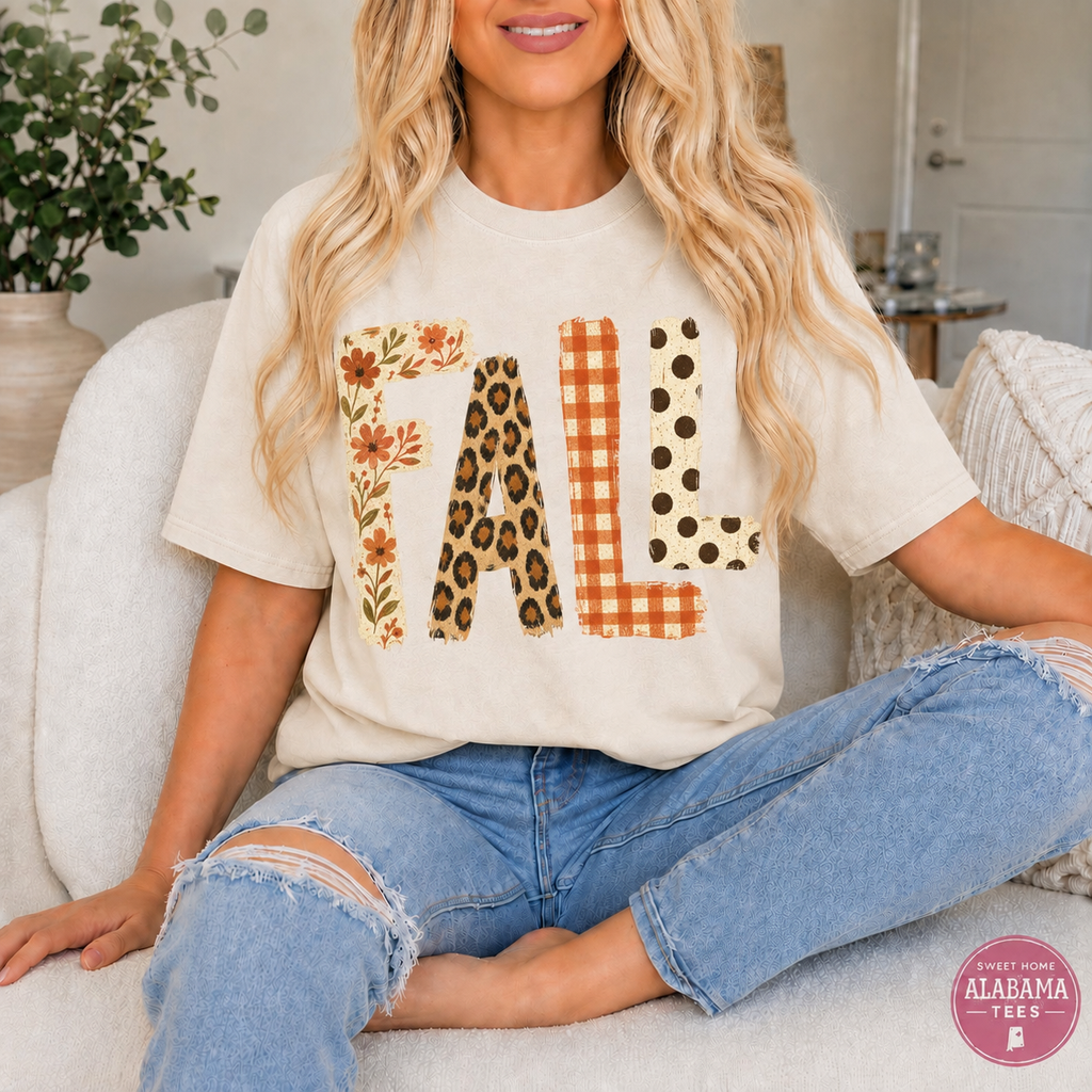 Fall Patchwork Comfort Colors Tee in Ivory
