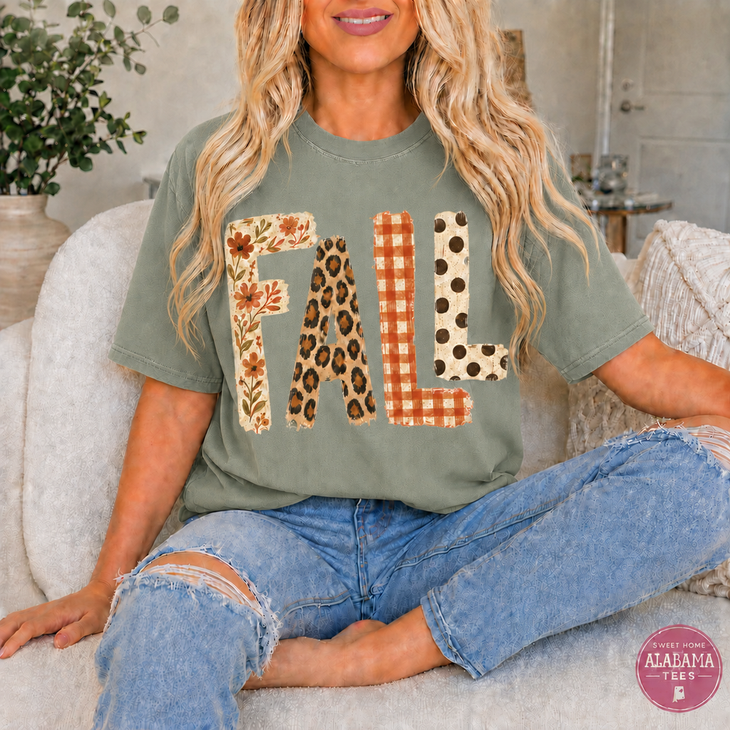 Fall Patchwork Comfort Colors Tee in Sage