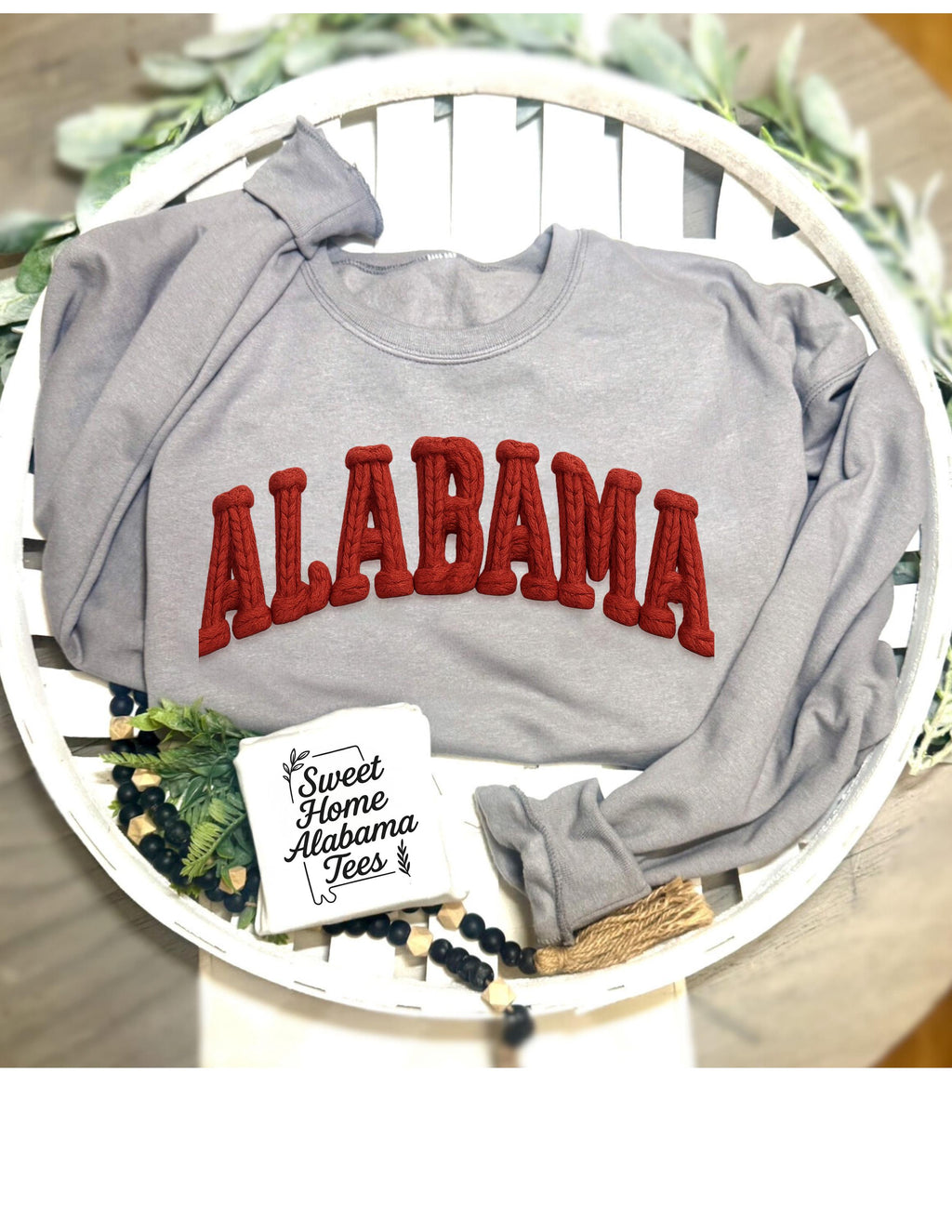 Alabama Chunky Yarn-Look Sweatshirt | Faux Yarn Effect | Cozy Game Day Crewneck | Sweet Home Alabama Tees