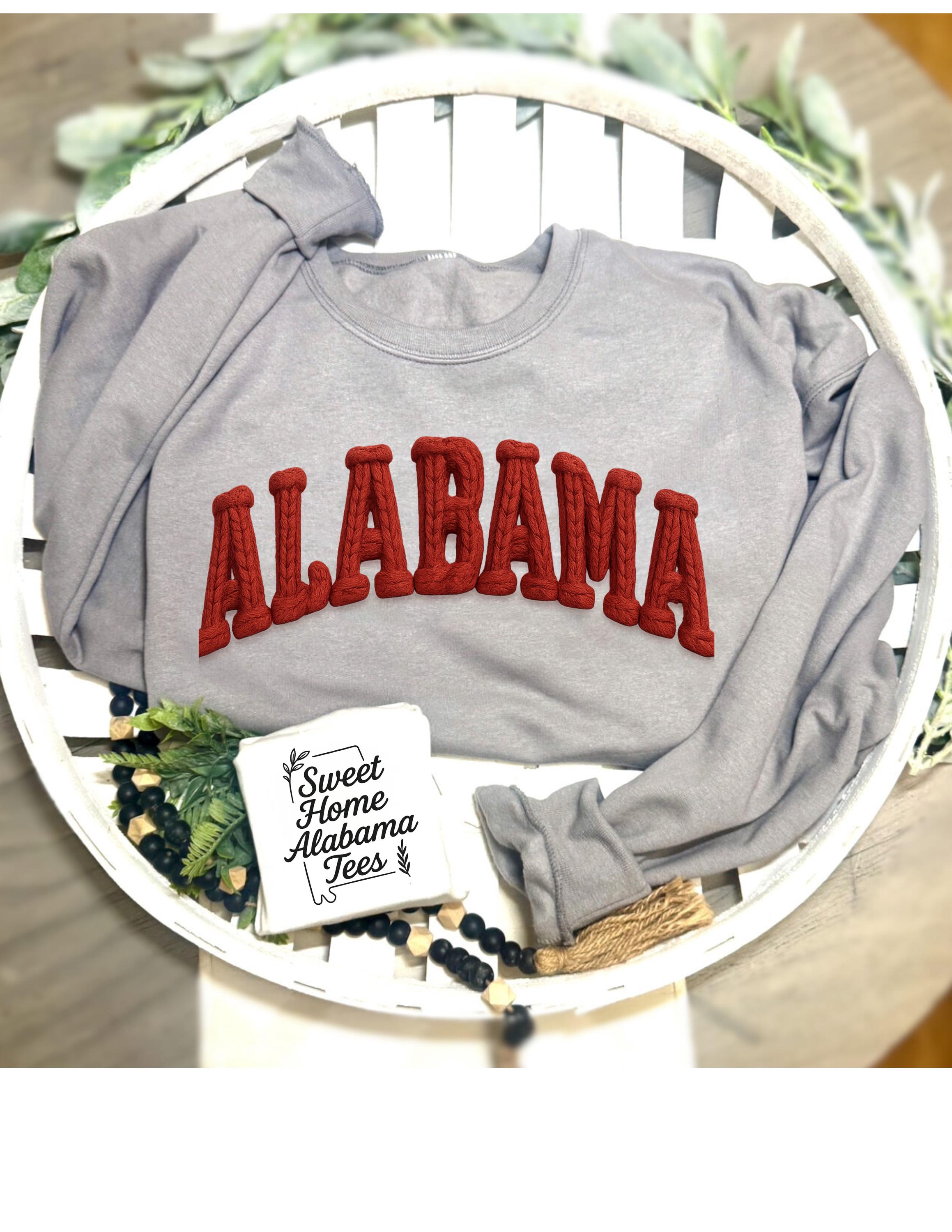 Alabama Chunky Yarn-Look Sweatshirt | Faux Yarn Effect | Cozy Game Day Crewneck | Sweet Home Alabama Tees